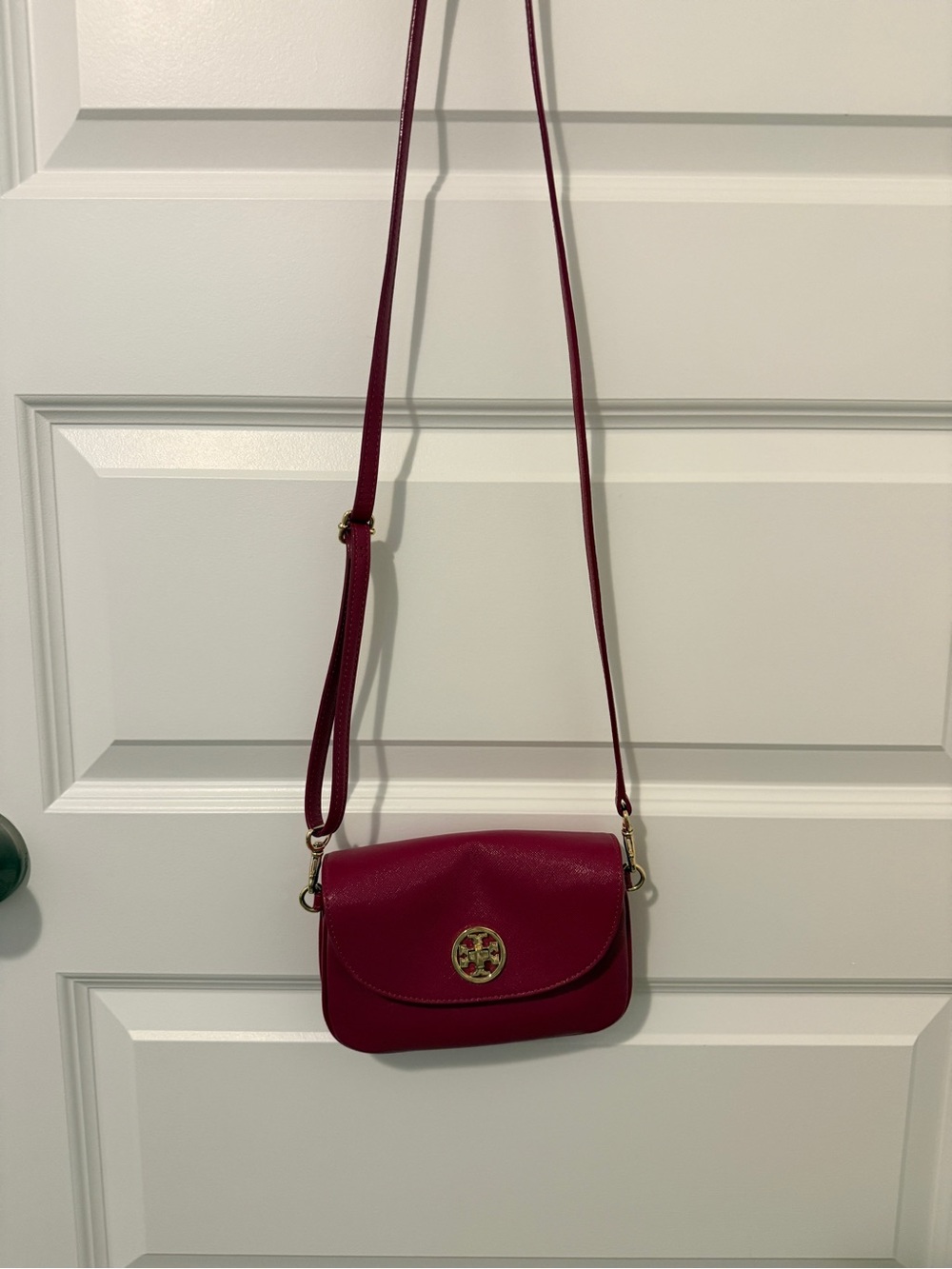 Tory Burch Berry Pebbled Leather Crossbody with Gold Logo